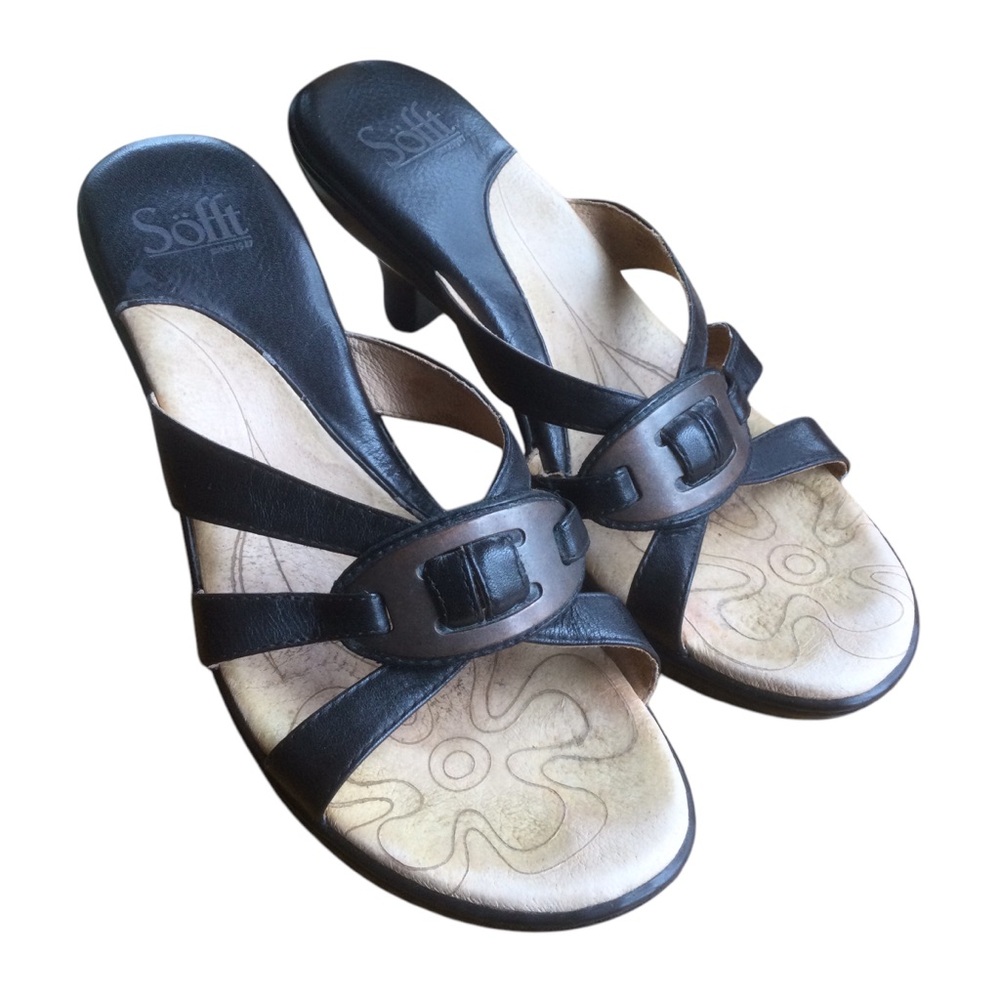 Sofft Women's Black Kitten Heel Sandals Size 7.5